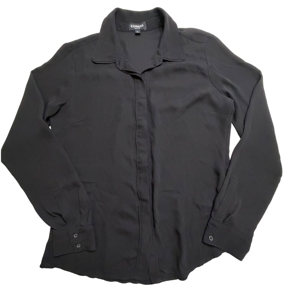 Express Portofino Shirt Womens XS Black Long Sleeve Button Up Blouse Office
